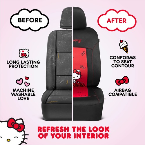 2-Pack Hello Kitty Car Seat Covers with Cute Red Bow Design - Car Accessories - Bild 6 von 9