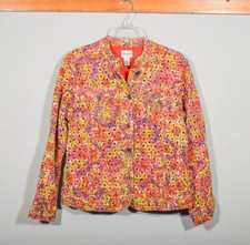 Chico's Colorful Embroidered Eyelet Button Up Lightweight Jacket Sz 2 L/12