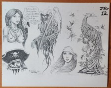 1984 VINTAGE Jack Rudy Traditional Tattoo Flash Sheet Tattooland Biker, Pirate