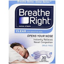 Breathe Right Original Nasal Strips Clear Sensitive Skin 30 Counts X 3 Packs