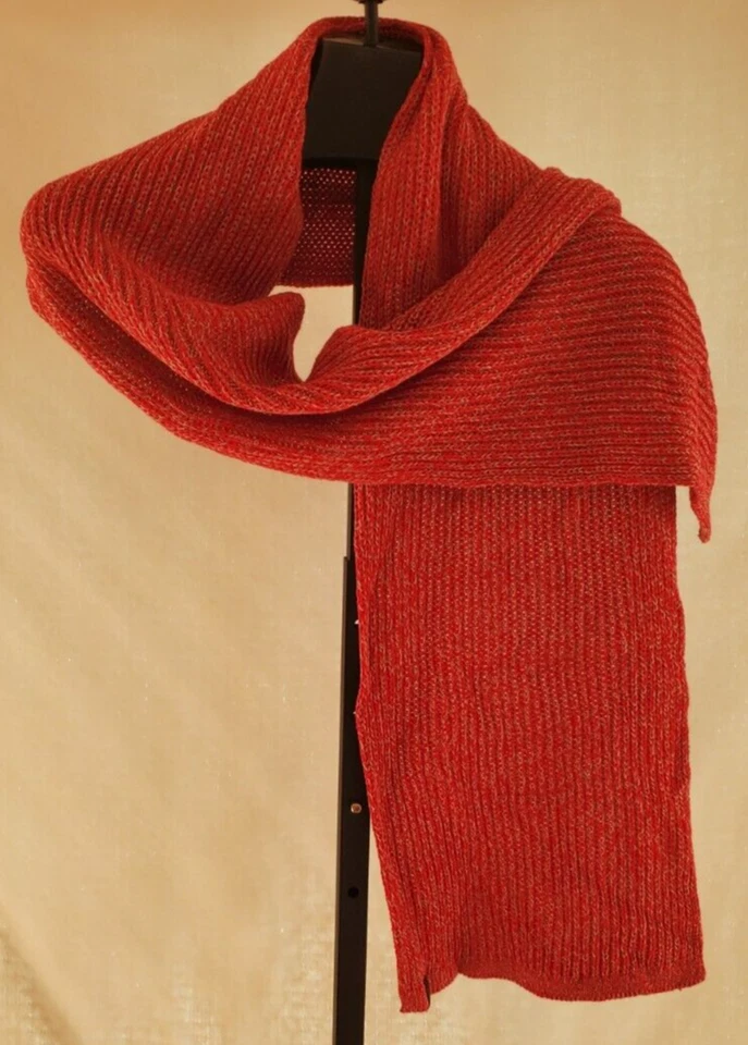 Nuevo con etiquetas Bufanda True Religion Dos Tonos Rojo y Gris Mezcla Algodón Logo 72" x 13" Foto 4 de 4