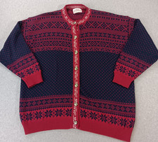 Lady Pinnacle USA Cardigan Sweater Button Up Vintage Red/Blue/White Womens Large