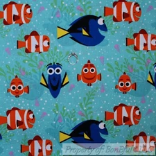 BonEful FABRIC FQ Cotton Quilt Blue White Orange FISH NEMO Disney Movie DORY Dot