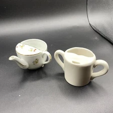 Antique  Invalid Feeder White Floral And Two Handle Feeder 2 Feeders