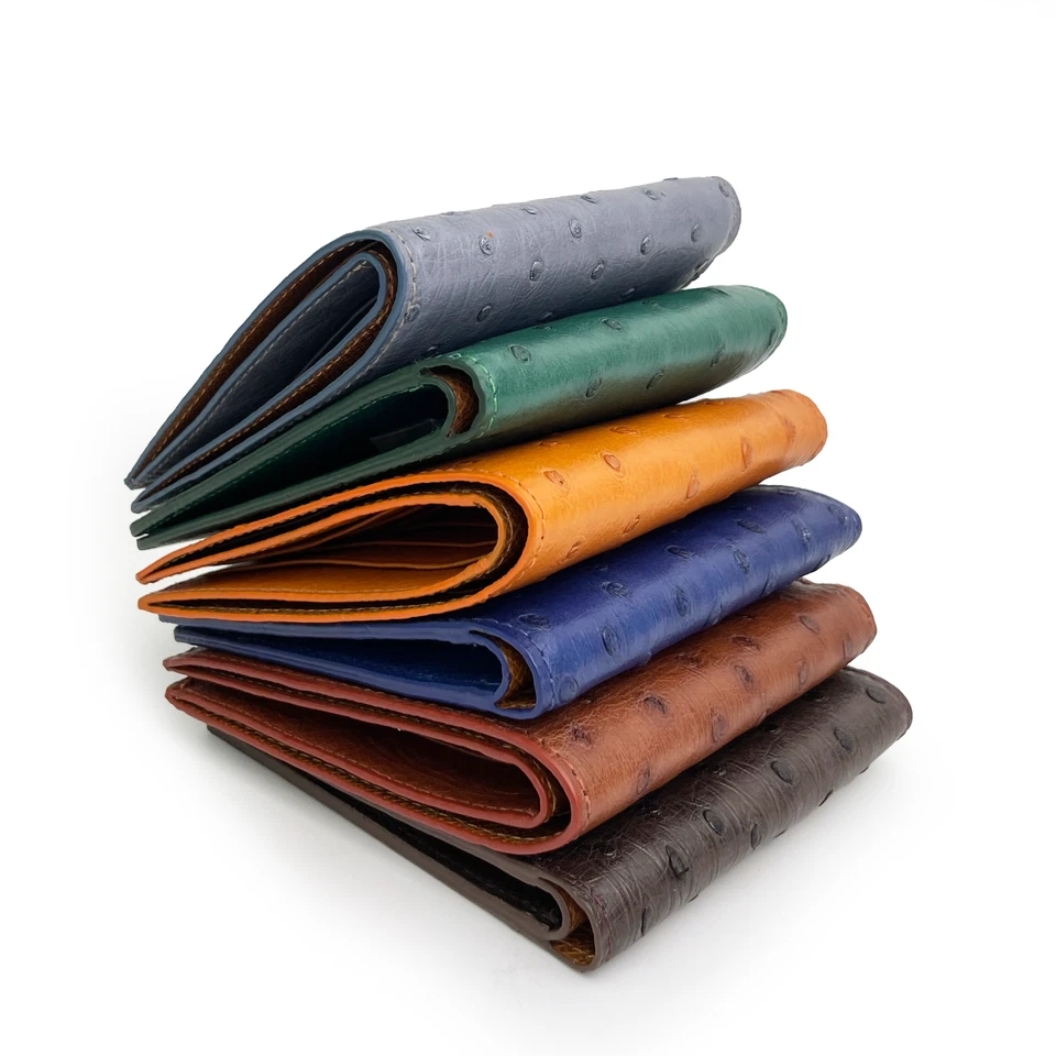 Carteira bifold masculina couro avestruz genuíno pele feita à mão presente para pai - Imagem 3 de 4