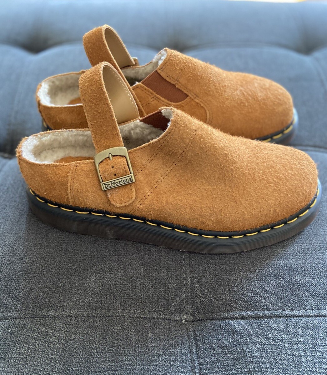 Dr Martens Isham Mules Faux Shearling Lined Suede Pecan