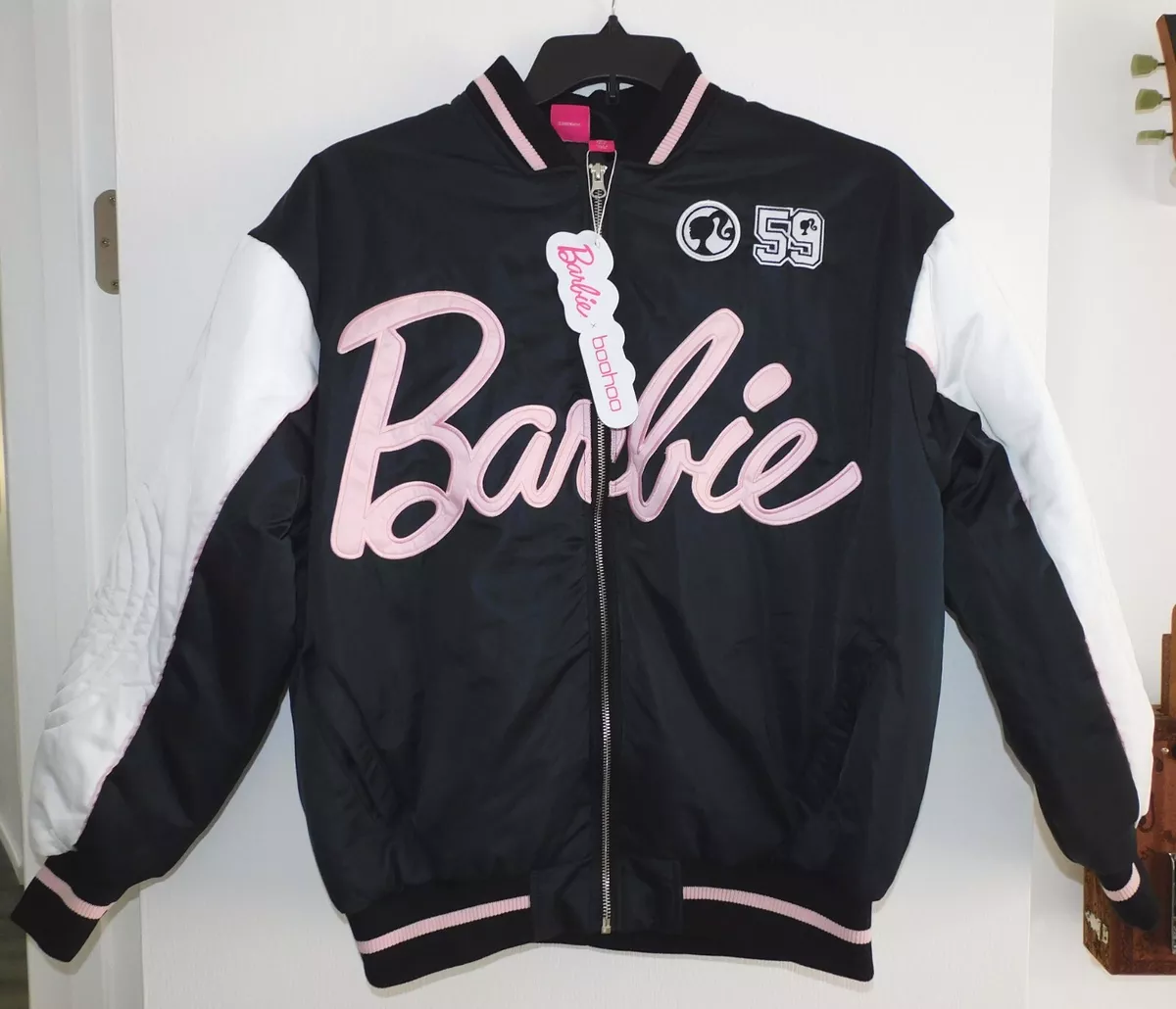 Pink white and black best sale jacket