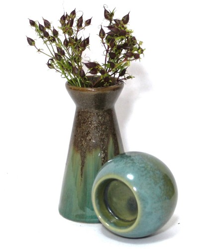 Turquoise Blue Ceramic Tea Light Candle Holder & Flared Vase Set 2 - Picture 4 of 7