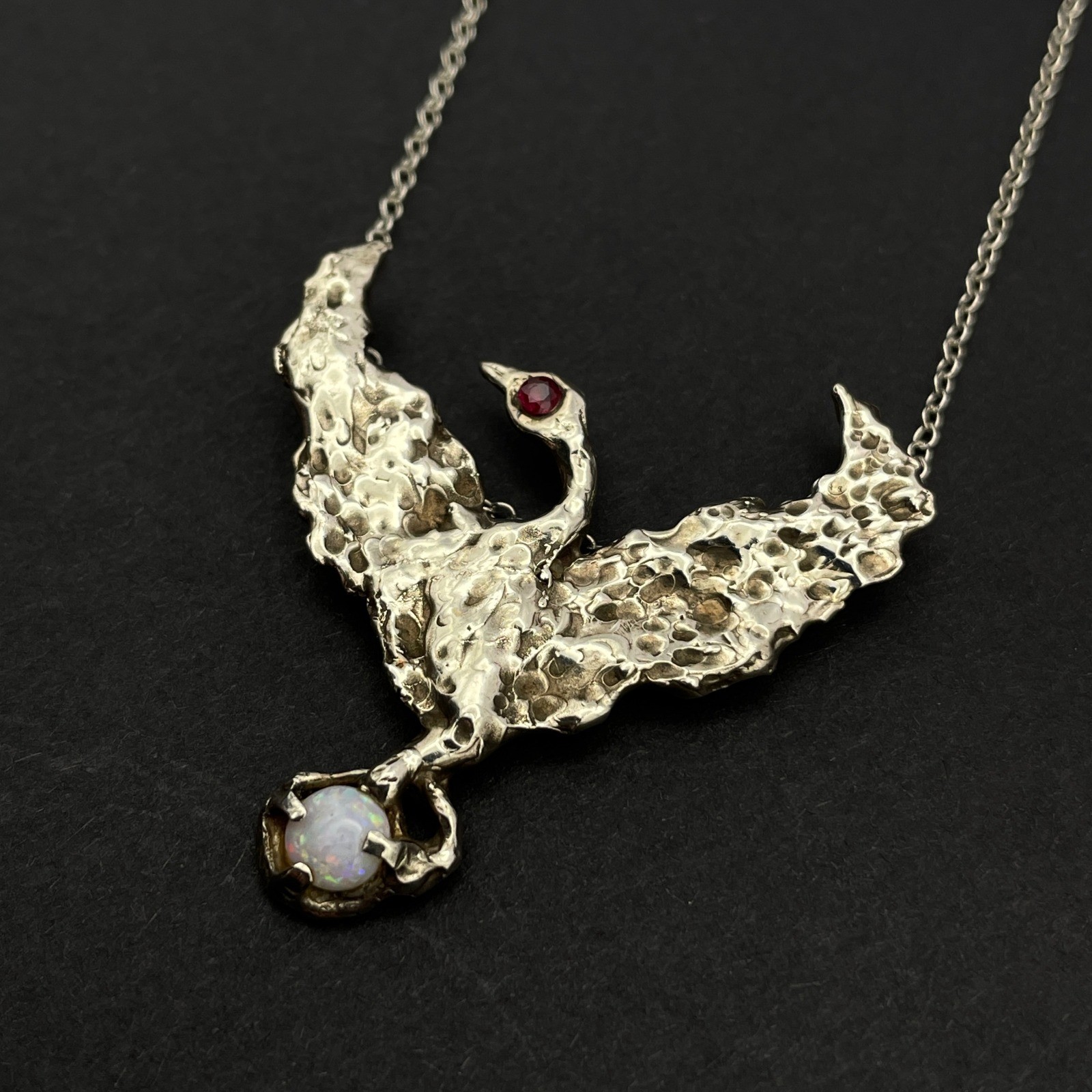 Sterling Silver Phoenix Ruby Opal Pendant Necklac… - image 2