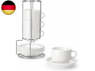 MALACASA Kaffeetassen 4er Set, 240 ml Kaffeebecher Dickwandig mit Untertasse