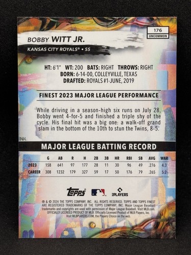 Bobby Witt Jr 2024 Topps Finest #176 Uncommon - Royals - Bild 2 von 2