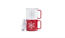 Cambridge Stackable Snowflake Insulated Coffee Mugs, Set of 2 - Red, White