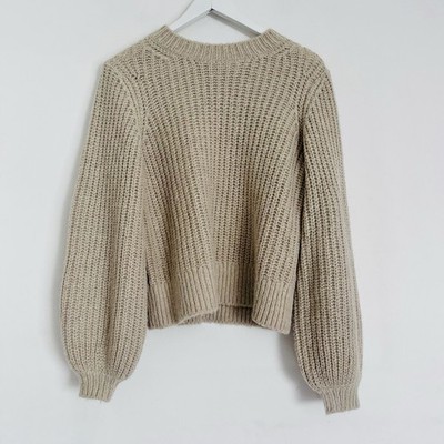 Boden beige Grobstrick Pullover Gr. S UK 8-10 Ballonärmel Alpaka Wollmischung 