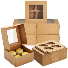 24 Pack Cupcake Containers with Windows, 6x6 Kraft Paper Boxes for Muffins