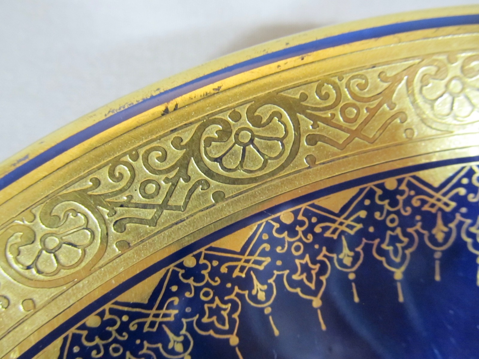 Antique Hand Painted Cobalt Blue Gold Encrusted Cabinet Plate Signed L. Saquet
