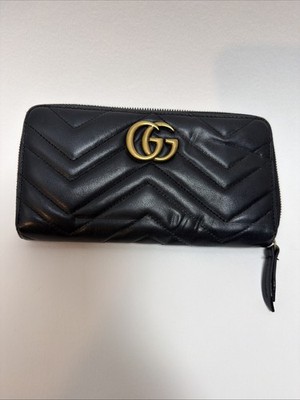 GUCCI MARMONT GG BLACK LEATHER QUILTED ZIP AROUND WALLET Some Leather Dents