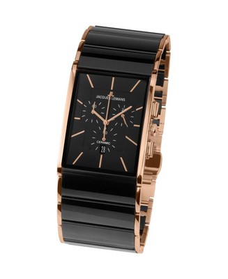 JACQUES LEMANS Men Analog Quartz Casual Watch Classic Dress Black Dial Waterproo