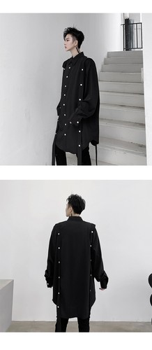 Mens Spring Button Color Contrasting Long Sleeved Shirt Handsome Loose Shirt - Picture 12 of 24