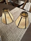 VTG TIFFANY STYLE 6 PANEL MCM MISSION CARMEL SLAG GLASS LAMP SHADES  Lot of 2