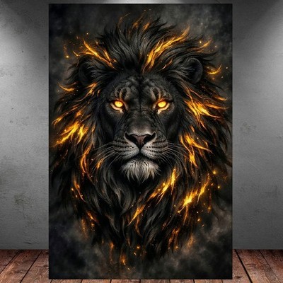 LEINWAND BILD ER XXL ABSTRAKT LÖWE LÖWENKOPF KATZE SCHWARZ GOLD WAND POSTER 2145