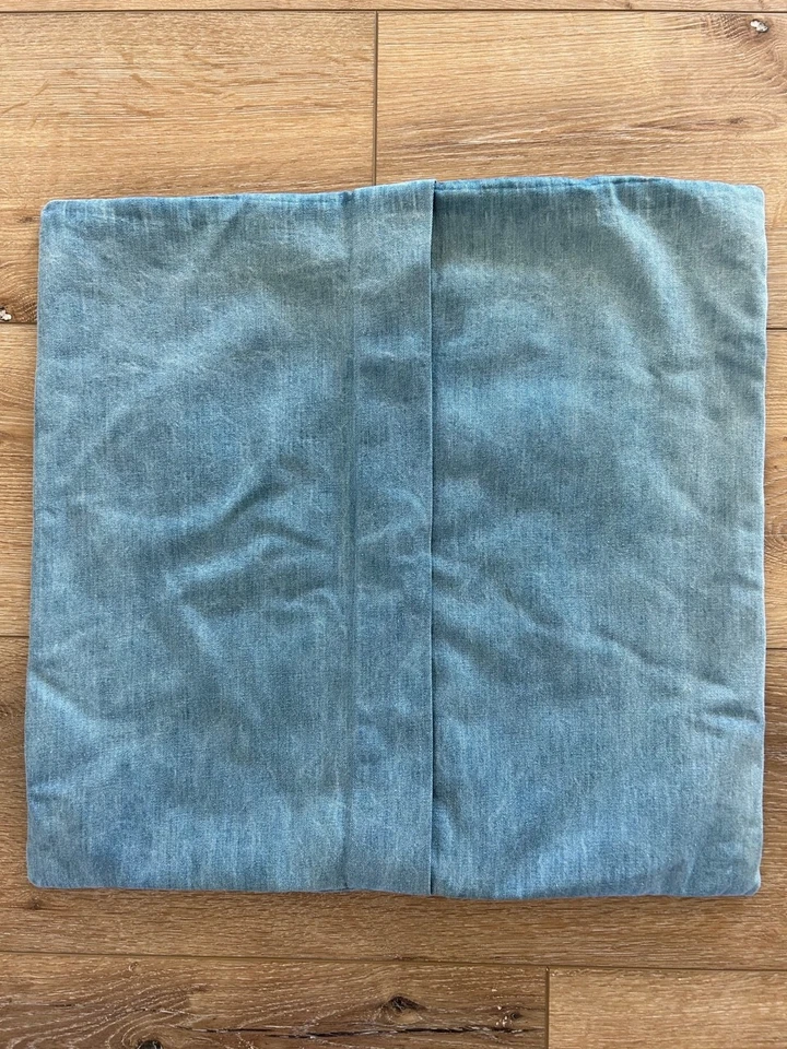 Funda de Almohada Pottery Barn Denim Floral Bordada 20" Cuadrada Flores Pájaros A+ Foto 3 de 4