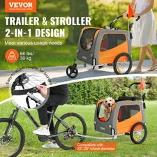 Dog Bike Trailer, Supports up to 66 lbs, Orange/Gray