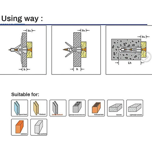 Self-Drilling Self-drilling Drywall Anchor Kit Steel Useful 100pcs Gray - Picture 4 of 10