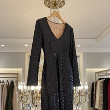 BCBGMAXAZRIA Women’s Long Sleeve V Neck Sequence Cocktail Dress NYE Size M