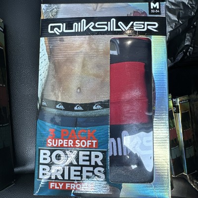 NEW 3 PACK MEN'S QUICKSILVER SUPER SOFT BOXER BRIEFS FLY FRONT Medium 32-34