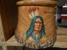 Vintage Adirondack Native American Indian Wood Souvenir  Jar Container