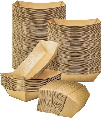 MotBach 100 Pack 2lb Kraft Paper Food Trays Heavy-Duty Paper Food Boat Dispos...