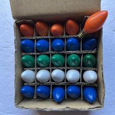 VINTAGE C7 Christmas Replacement Light Bulbs - BOX OF 25 - NEW OLD STOCK.