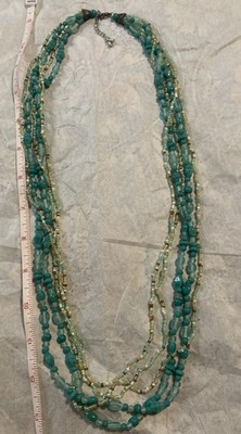 Vintage QVC Pretty Turquoise Glass Seed Beads 5 Strand Necklace
