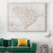 1822 Map of South Carolina   Counties, Roads, Rivers  Antebellum Plantations