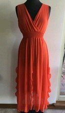 Meling Designer Long Frilly Ruffles Vintage Party Orange Dress Large Medium