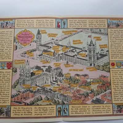 Westminster Abbey Parliament Map J.P. Sayer London paper british 1948 vintage