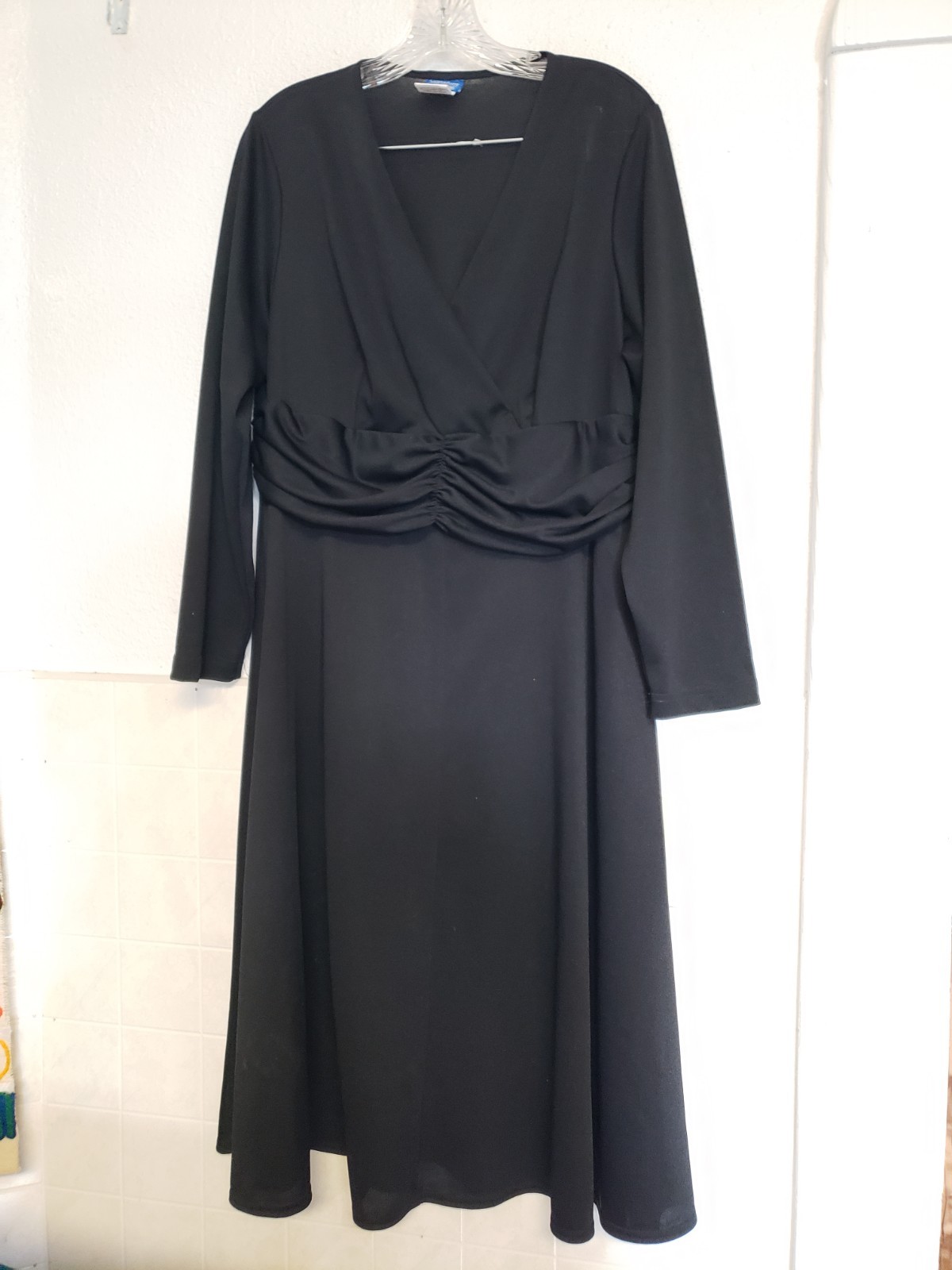 Vintage Cocktail Dress Long Sleeve Empire High Waist Fit And Flare 16w Black USA-image
