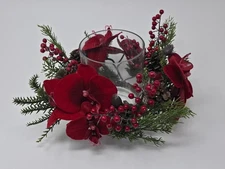 Nearly Natural Orchid, Berry & Pine Holiday Candelabrum, Christmas Centerpiece