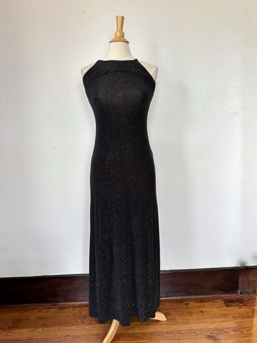 Vintage 1994 Bari Jay Black Metallic Sleeveless Full Length Prom Dress Size 3/4 - Picture 2 of 8
