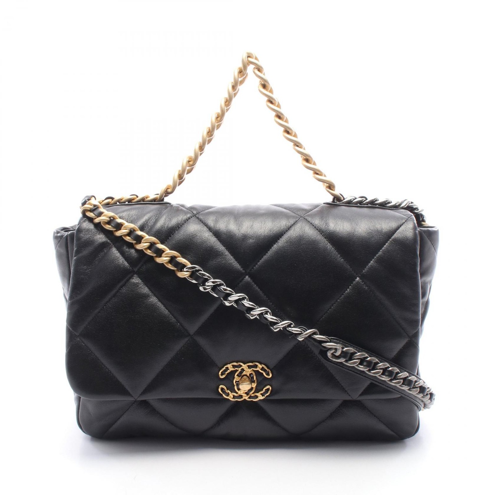 Chanel 19 Rue de la Paix Maxi 2WAY Shoulder Bag Leather Black Women's #MMB824