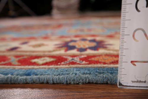 Alfombra oriental azul súper kazaja 4x6 lana geométrica anudada a mano decoración del hogar alfombra - Imagen 19 de 20