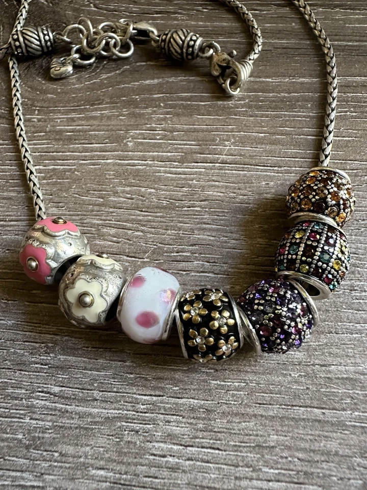 Brighton Troll Bead Charm Necklace Silver Plated 20 Inches 7 Beads - Image 4 of 4