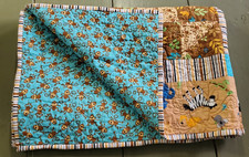 Jungle-Themed Handmade Colorful Baby Quilt With Various Animals 46" x 34"