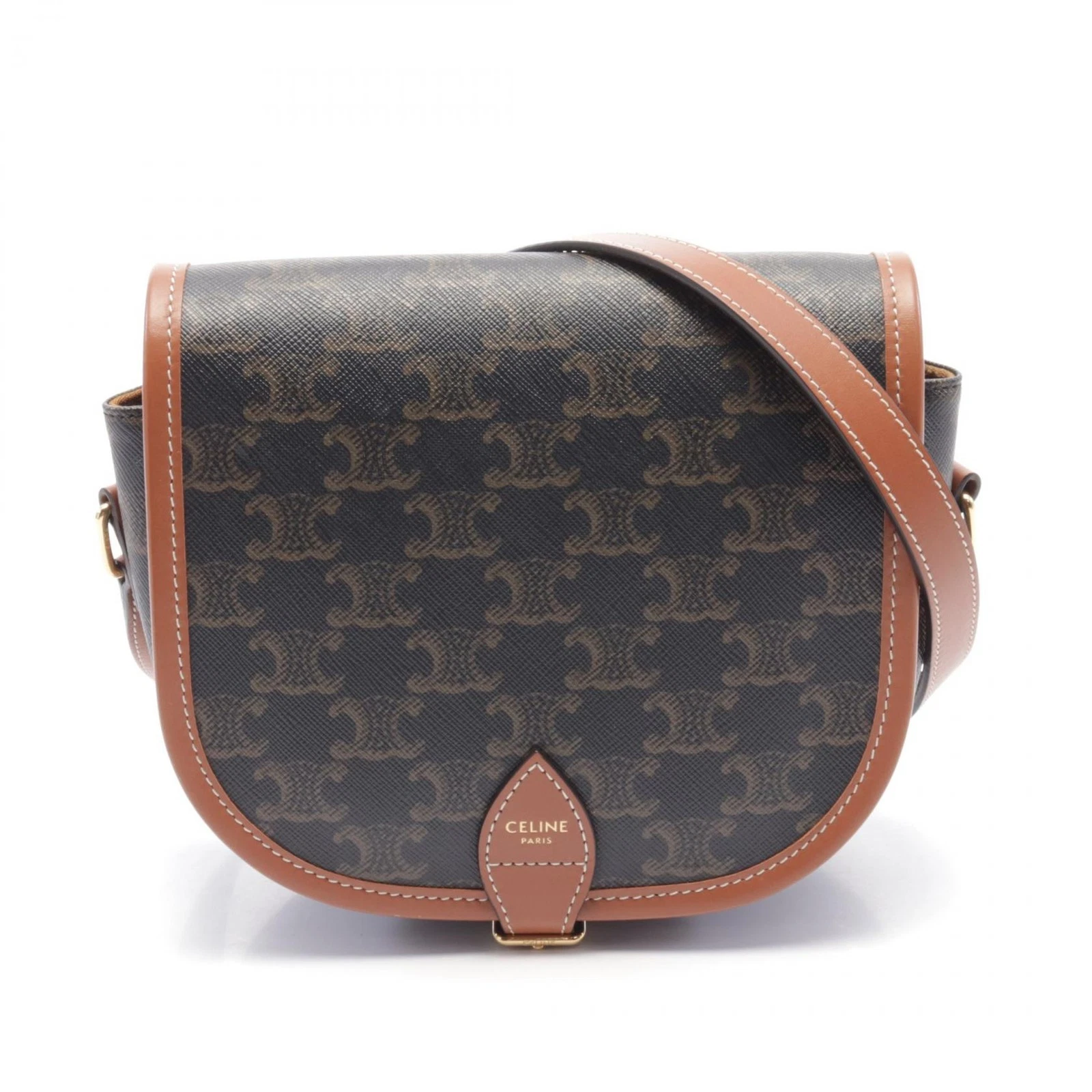 Borsa media Celine Falco trionfo tracolla rivestita in PVC tela pelle grigio marrone