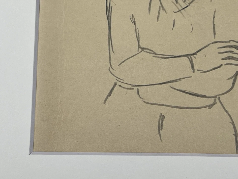 "Dibujo a lápiz de colección hombre con corbata y figuras 8x10"" boceto artístico de la era de la depresión" Foto 2 de 4