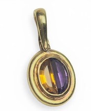 14K Gold VINTAGE Oval Amethyst & Citrine Hinged Clasp Pendant/Charm