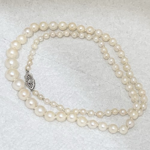 COLLANA PERLE AKOYA oro bianco 10 kt vintage filo graduato lucentezza avorio AAA 17” - Foto 7 di 11
