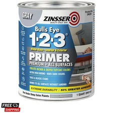 Bulls Eye 1-2-3 All Surface Primer, Gray - Quick Drying, Stain Blocking Solution