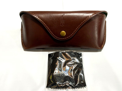 Polo Ralph Lauren Eyeglasses Sunglass Hard Case Cloth Brown Leather Button
