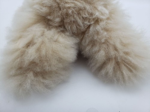 Oso de peluche de lana de alpaca 12" color champán hecho a mano Perú vintage - Imagen 4 de 6